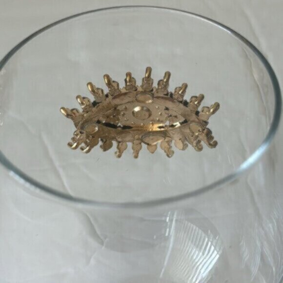 ! Rachel Zoe 2 Pc Jewel Rhinestone Hamsa Evil Eye Stemless Wine Glasses - Picture 9 of 10